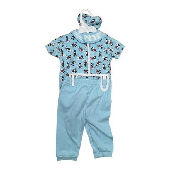 Disney Mickey Mouse Baby Outfit: mittens, onesie, pants  matching bib Size: 6-9m - Picture 2 of 11